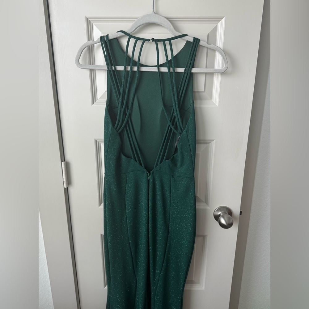 Windsor Keyla Open Back Fitted Formal Glitter Gown Hunter Green NEW Size Small - Picture 5 of 12